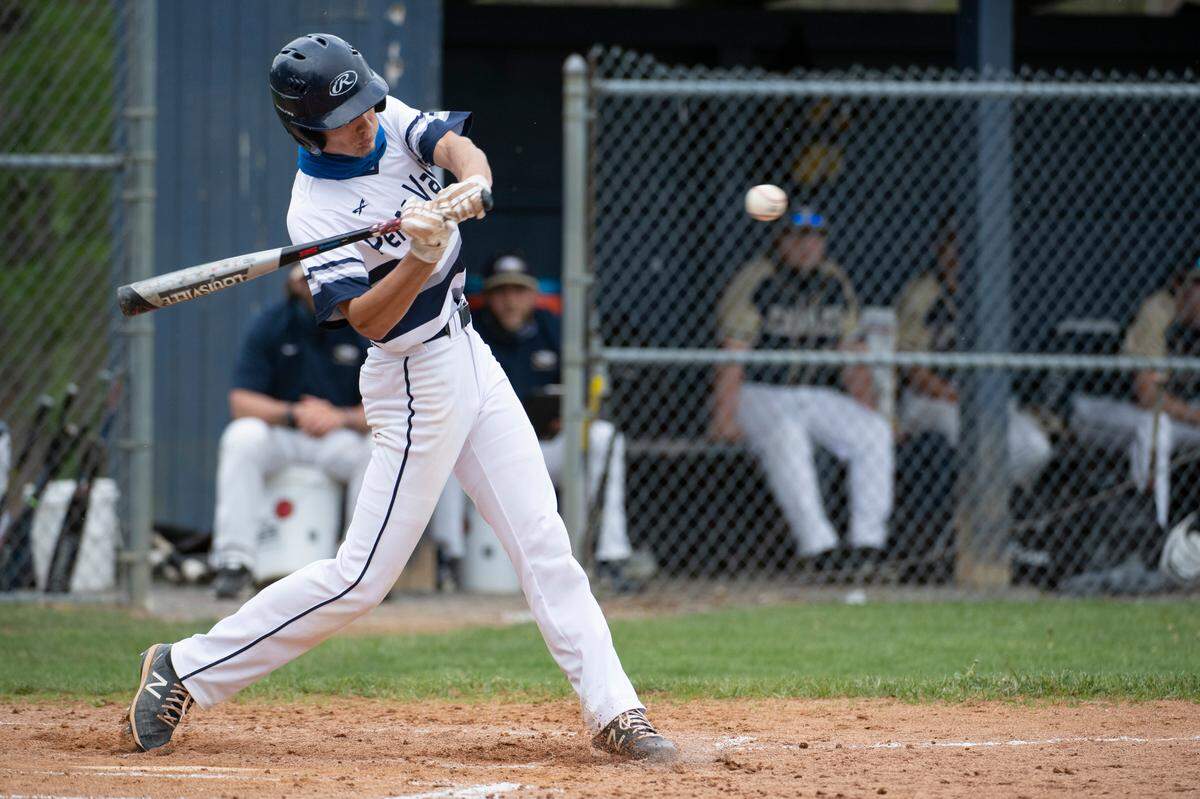 Penns Valley’s Ty Houtz hits the ball during a high school baseball game between Penns Valley and Bald Eagle Area High School on, Tuesday, May 4, 2021 in Spring Mills, Pa.