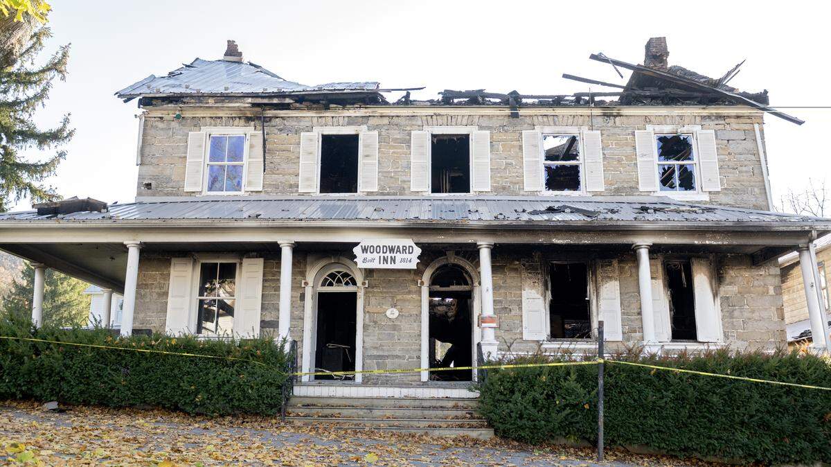 The fire damage at the historic Woodward Inn on Monday, Oct. 27, 2025.