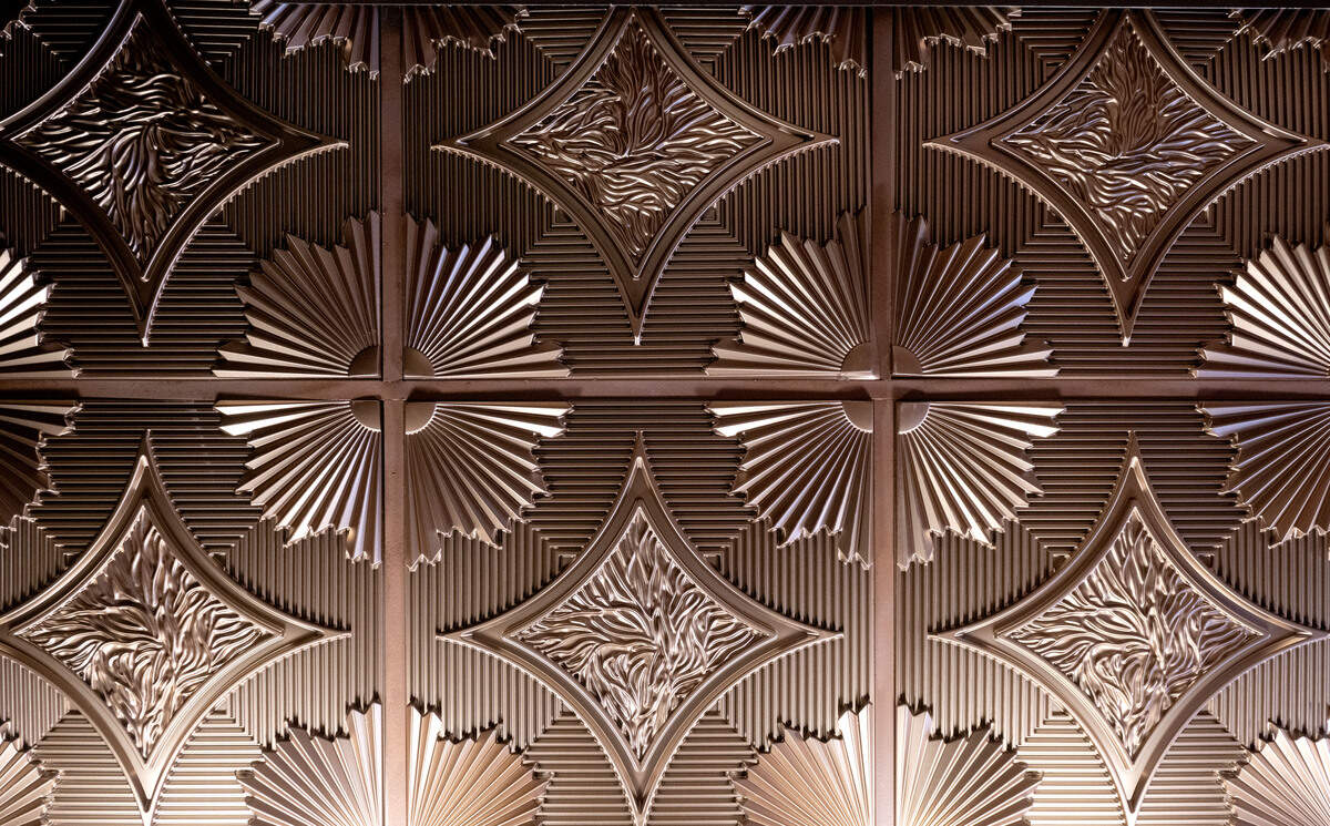 Ceiling tiles above the bar at The Press Cider and Craft Beverage Taphouse at 113 Hiester St. in State College.