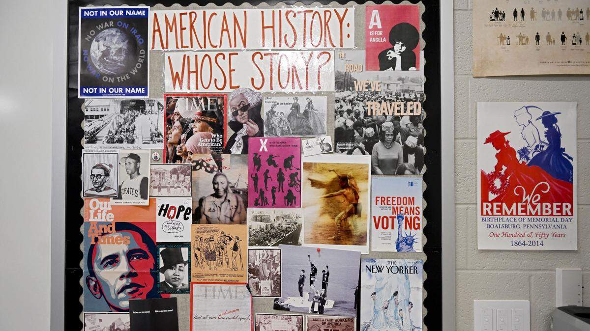A bulletin board in the classroom where the African American Studies class meets displays images on Nov. 14. The semester-long course will be replaced next year by the AP African American Studies class.