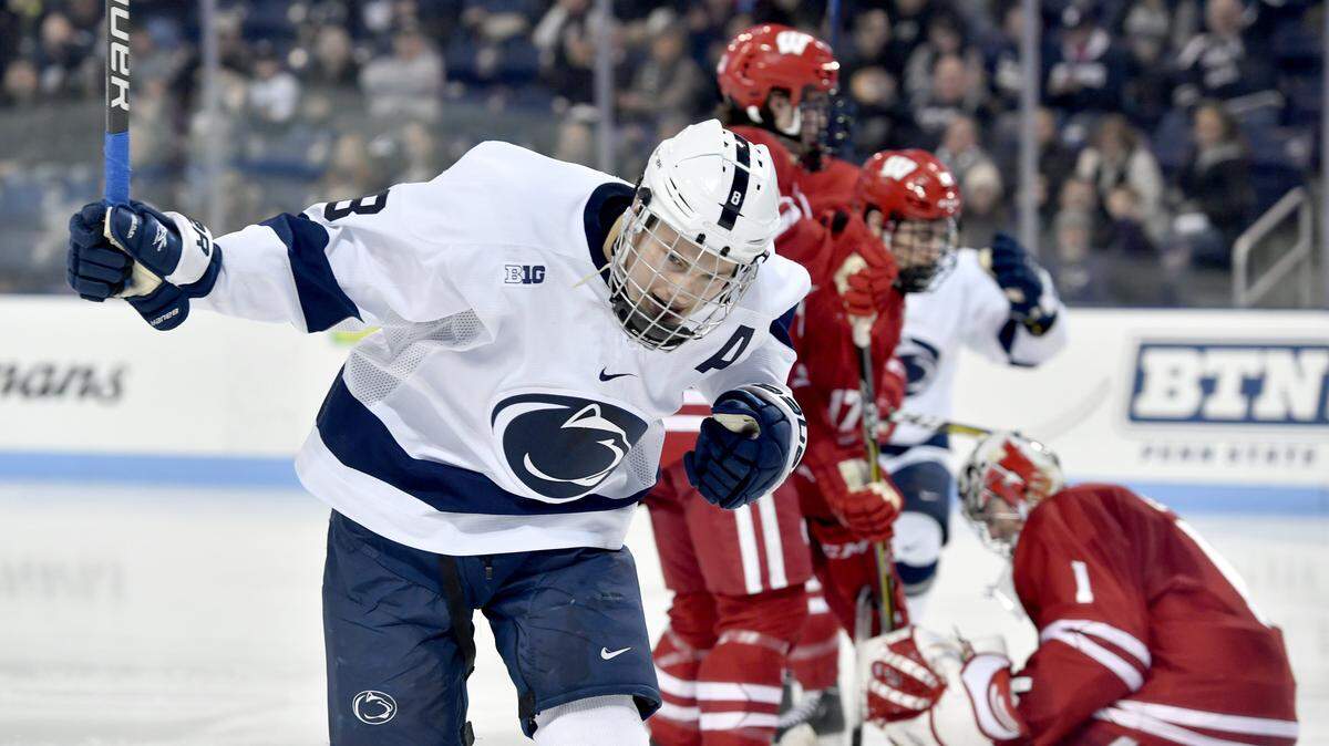 Penn State and Wisconsin, seen here last season, will meet this weekend for a best-of-three series in the Big Ten tournament quarterfinals at Pegula Ice Arena. The series starts 8 p.m. Friday.