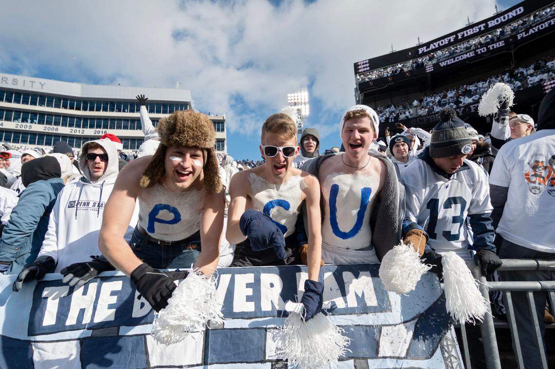 Fans in the Penn State student section cheer during the CFP first-round game against SMU on Saturday, Dec. 21, 2024 at Beaver Stadium.