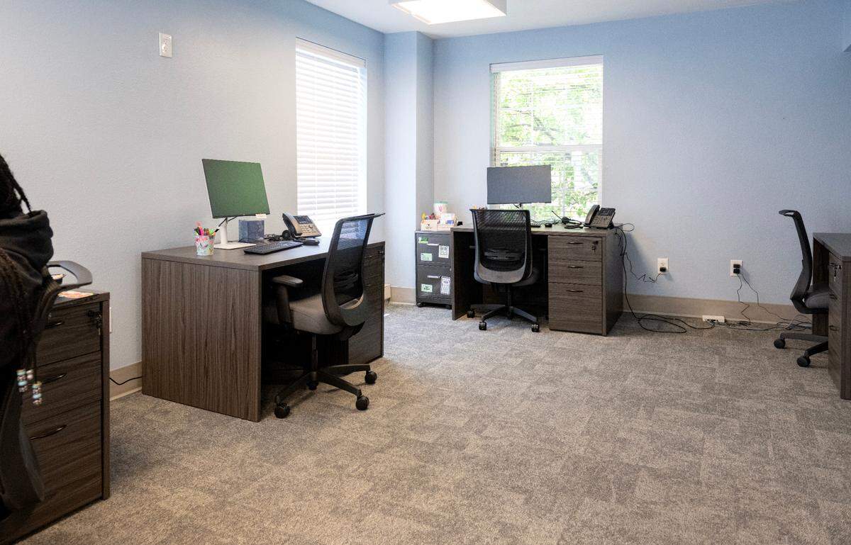 The call center room at Centre Helps’ new location at 406 S. Pugh St. on Wednesday, June 11, 2025.