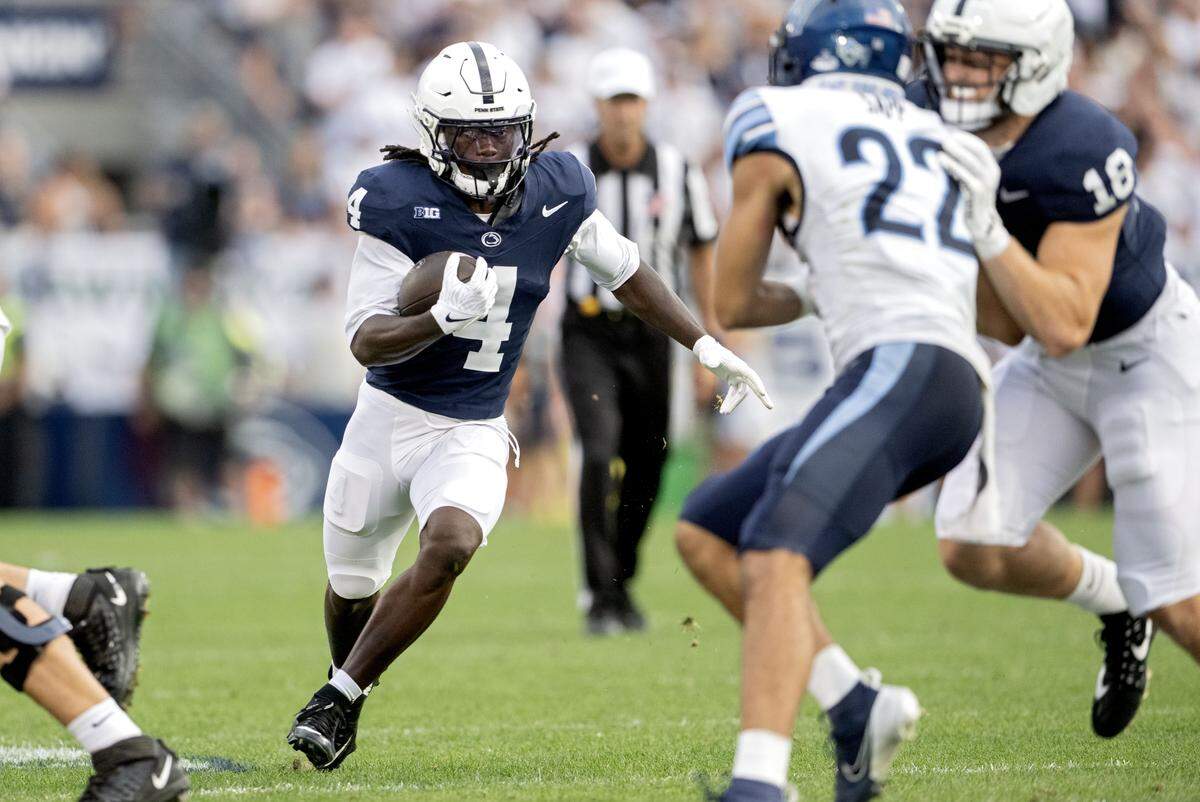 Penn State wide receiver Tyseer Denmark runs with the ball during the game against Villanova on Saturday, Sept. 13, 2025.