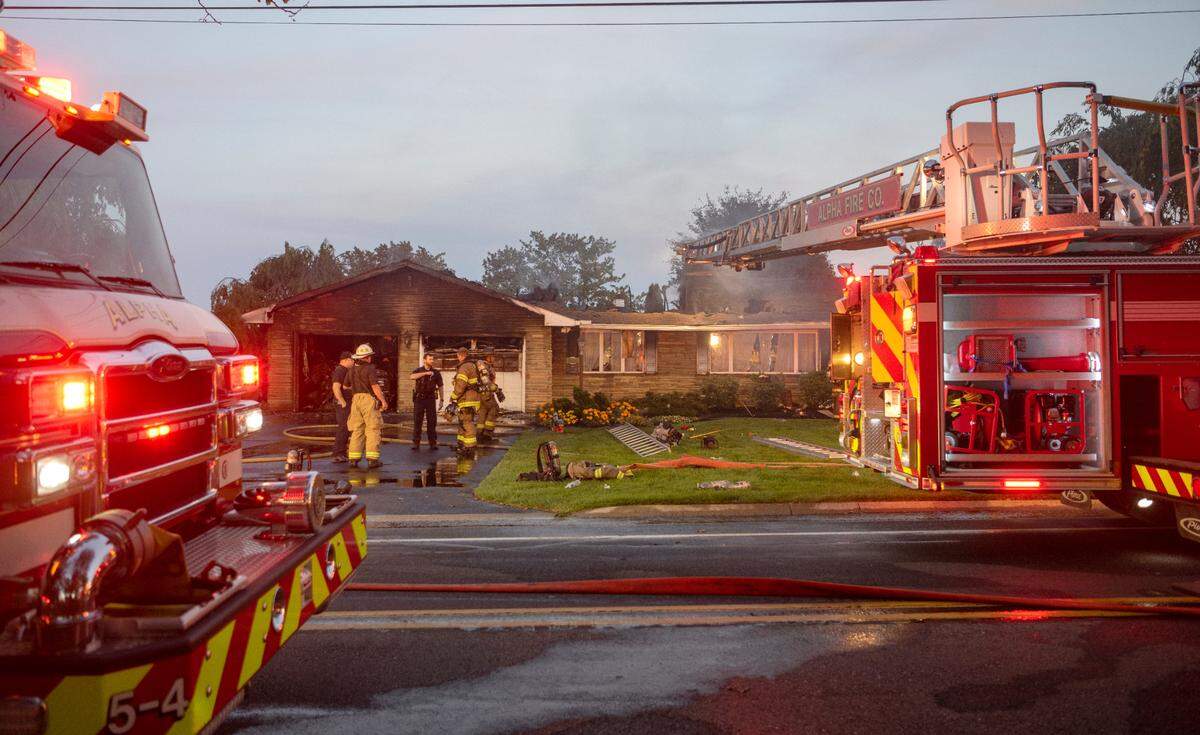 Centre County fire crews work on the scene of a house fire in the 900 block of Oak Ridge Avenue in College Township on Thursday, Sept. 21, 2023.