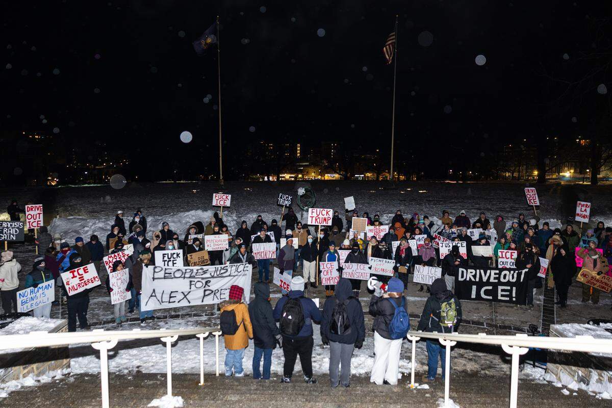 Anti-ICE protesters organize on the steps of Old Main on Monday, Jan. 26, 2026 on Penn State’s campus. 