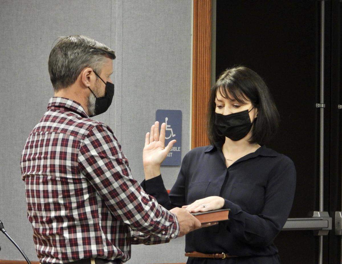 Lisa Strickland is sworn in as a Ferguson Township supervisor on Monday. The meeting marked the first time in the township’s 220-year history it had an all-female board of supervisors.