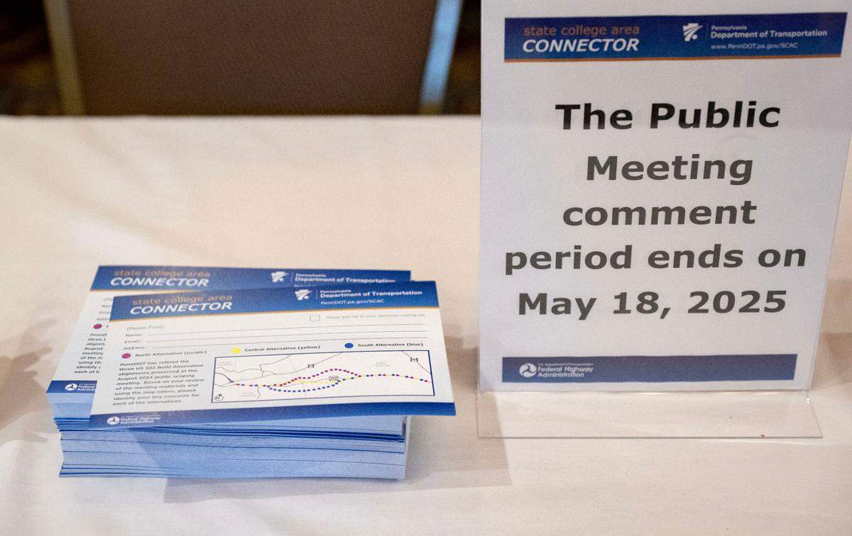 The Pennsylvania Department of Transportation took public comments about the State College Area Connector project during their open house on Thursday, May 9, 2025 at the Wyndham Garden State College. A form can also be submitted online.