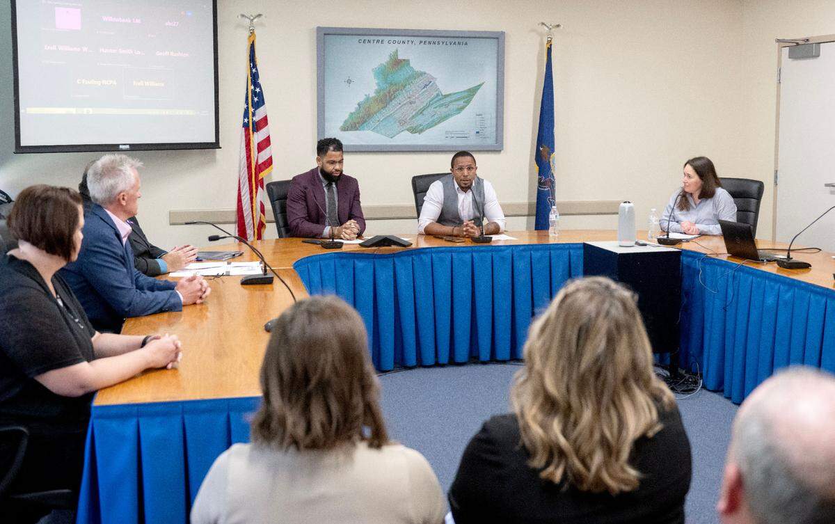 State Rep. Rick Krajewski and State Rep. Aerion Abney, members of the Pennsylvania Black Legislative Caucus, visit with Centre County officials after touring the Centre County Correctional Facility to talk about voters rights on Wednesday, Aug. 28, 2024.