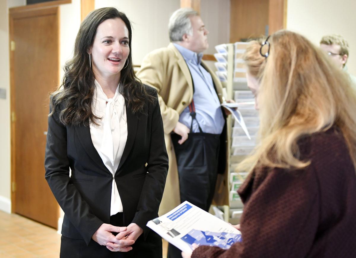 Pennsylvania State Rep. Stephanie Borowicz, R-McElhattan, chats with visitors during an open house at her new Milesburg office on Thursday, March 7, 2019.