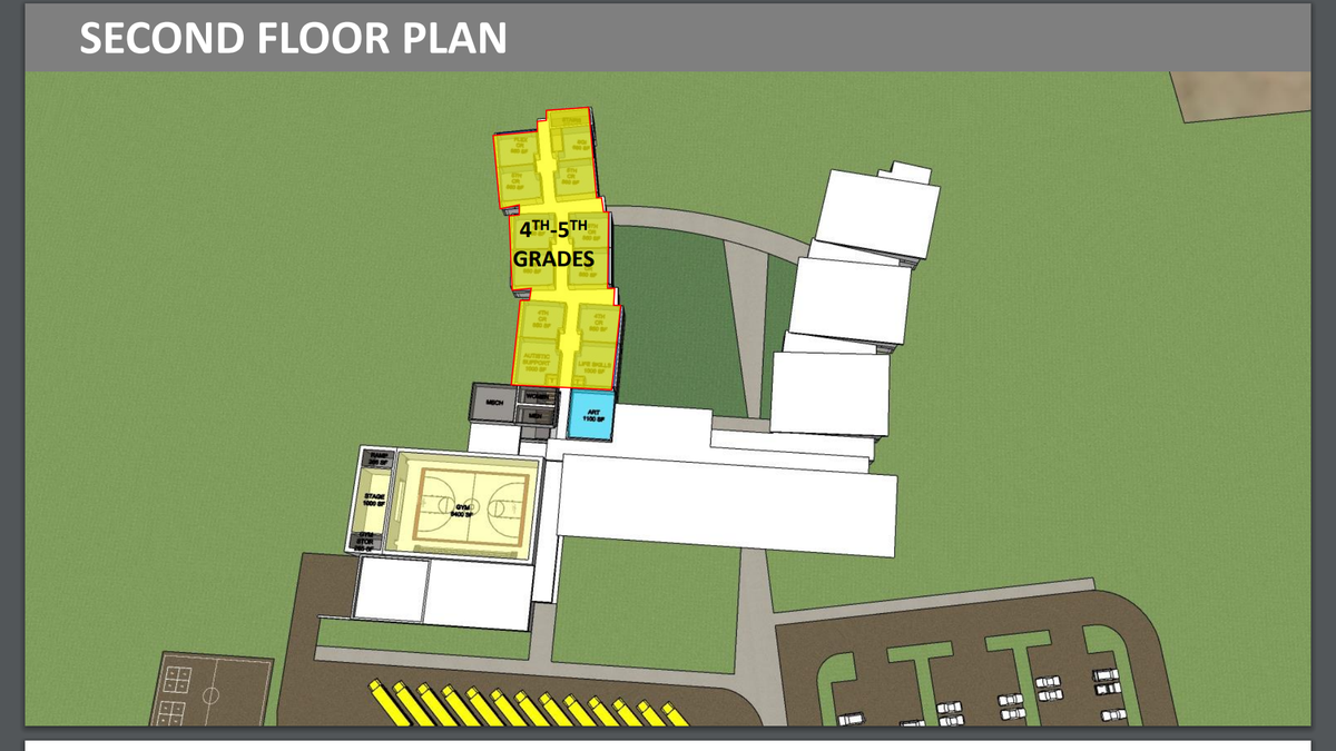 A second floor plan drafted by KCBA Architects for the new Bellefonte Elementary School building, presented to the board at a Jan. 24, 2023 meeting.