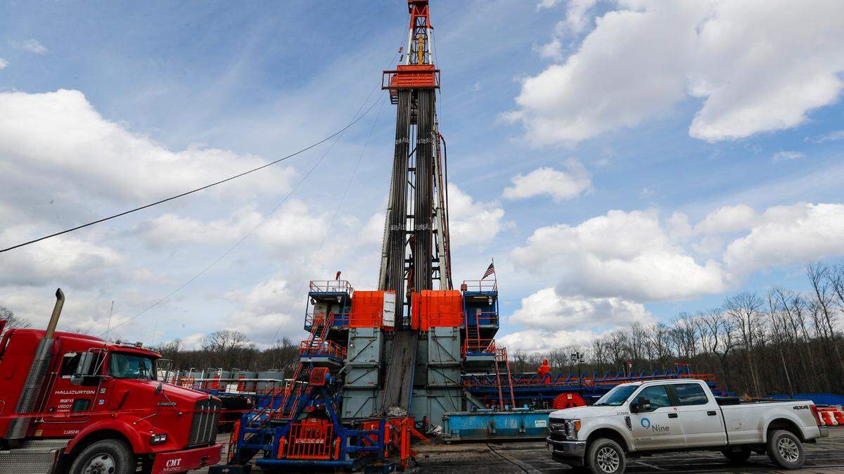 Work continues at a shale gas well drilling site in St. Mary’s, Pa., March 12, 2020. A team of that has spent four years studying the health effects of natural gas fracking in southwestern Pennsylvania presented its findings Tuesday.