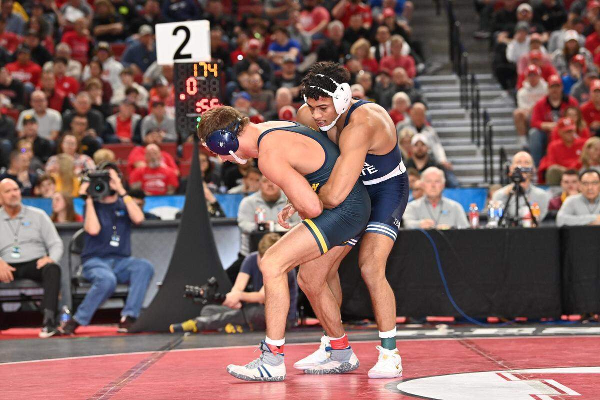 Penn State’s Carter Starocci, pictured here in a March 6 photo, will look to defend his NCAA crown.