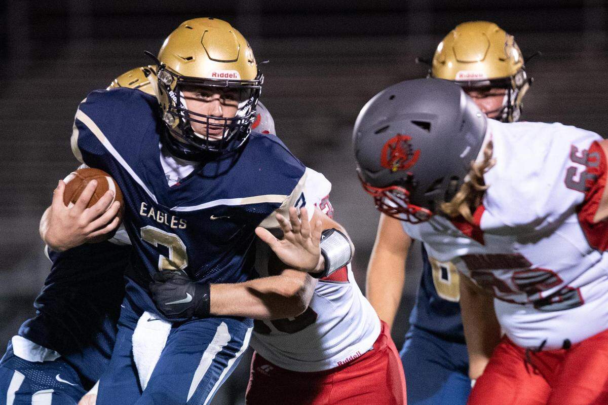Bald Eagle Area High School Garrett Burns (3) rushes during Bald Eagle Area High School’s game against Martinsburg Central High School on Friday, Sept. 11, 2020 in Wingate, PA.