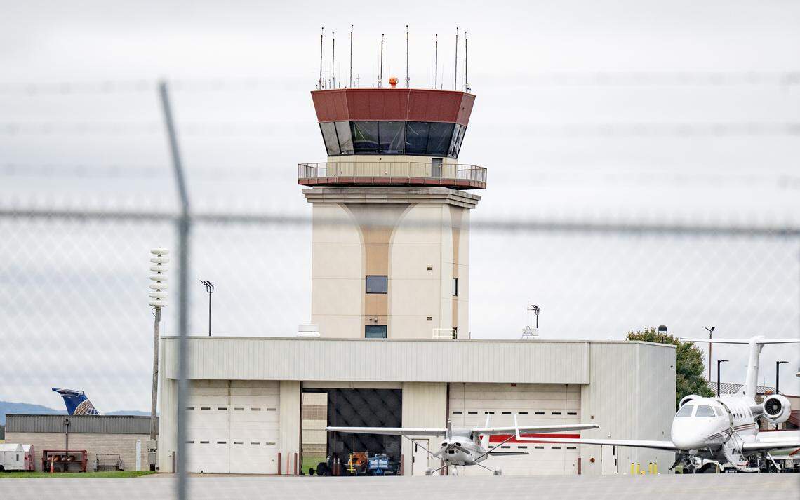 The air traffic control tower at State College Regional Airport on Tuesday, Oct. 14, 2025.