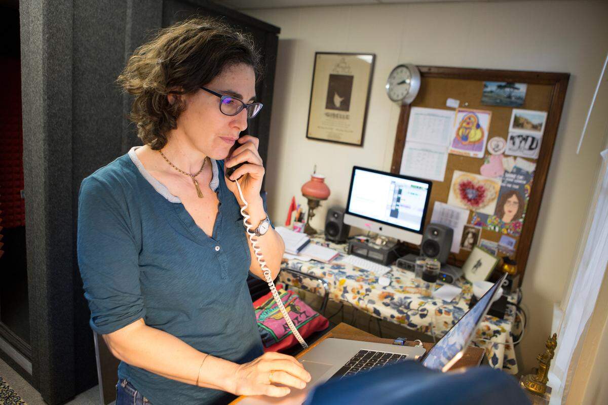 Sarah Koenig works in her State College office in 2015.