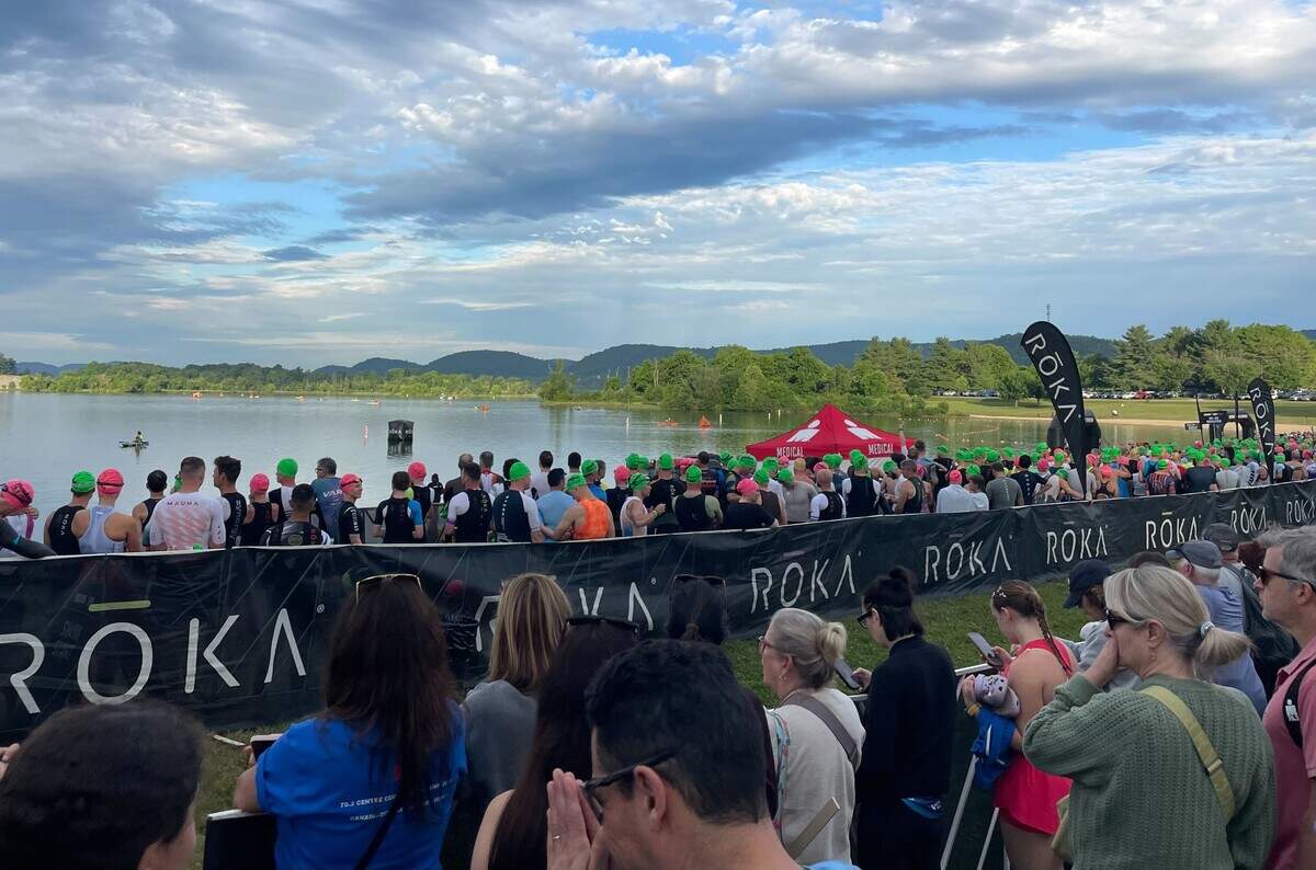 Swimmers prepare at Bald Eagle State Park on Sunday, June 14, 2026, for the Ironman 70.3 Pennsylvania Happy Valley North American Championship in Centre and Clinton counties.