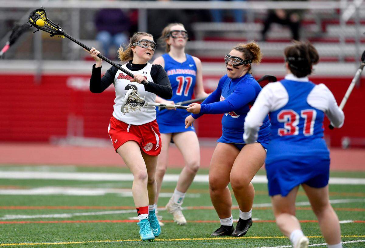 Bellefonte’s Molly McKee cuts past Selinsgrove defenders to get her 99th career goal during the game on Tuesday.