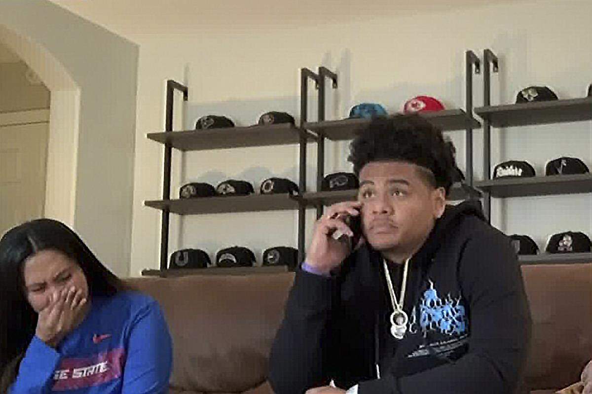 In this still image from video provided by the NFL, Boise State’s Curtis Weaver is selected by the Miami Dolphins in the fifth round of the NFL football draft on Saturday, April 25, 2020. (NFL via AP)