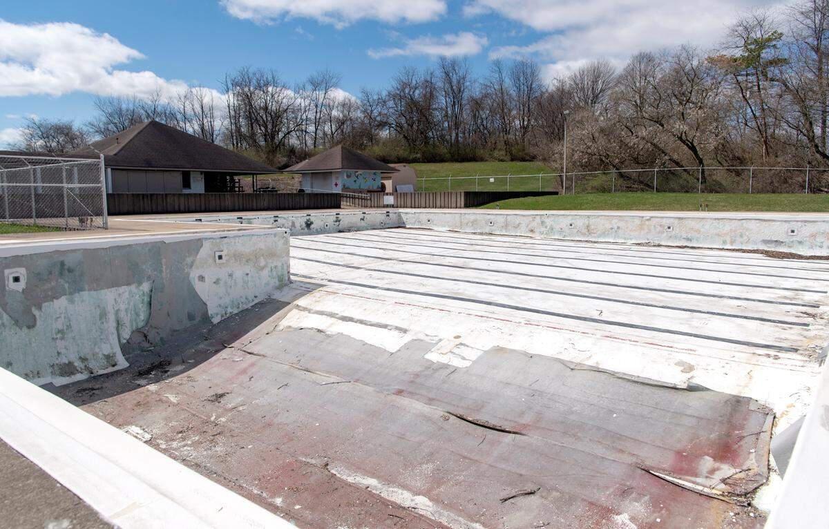 Kepler Pool, pictured on Tuesday, is currently drained with the liner removed. The pool will not open this season.