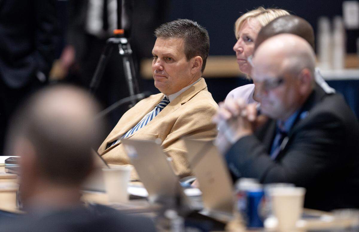 Jay Paterno smiles as it is announced he has been re-elected as an alumni trustee during the Penn State Board of Trustees meeting on Friday, May 8, 2026.  