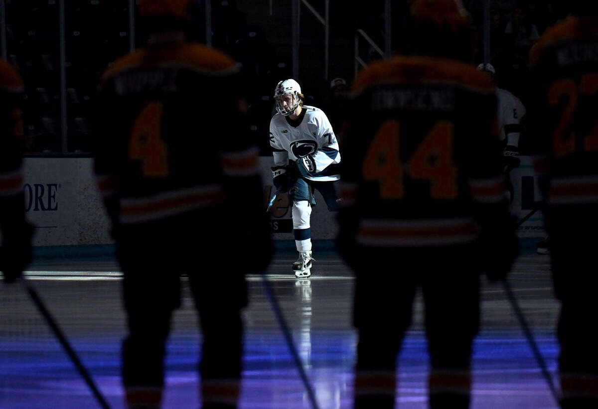Penn State's Gavin McKenna is introduced for the game against Minnesota on Wednesday, March 11, 2026 at Pegula Ice Arena.