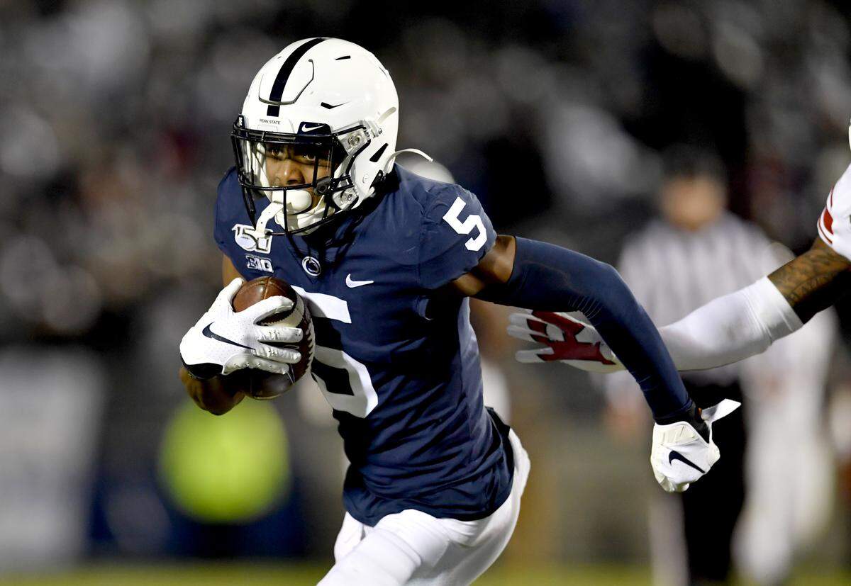 Penn State wide receiver Jahan Dotson makes a catch and runs it in for a touchdown in the fourth quarter of the game against Rutgers on Saturday, Nov. 30, 2019.