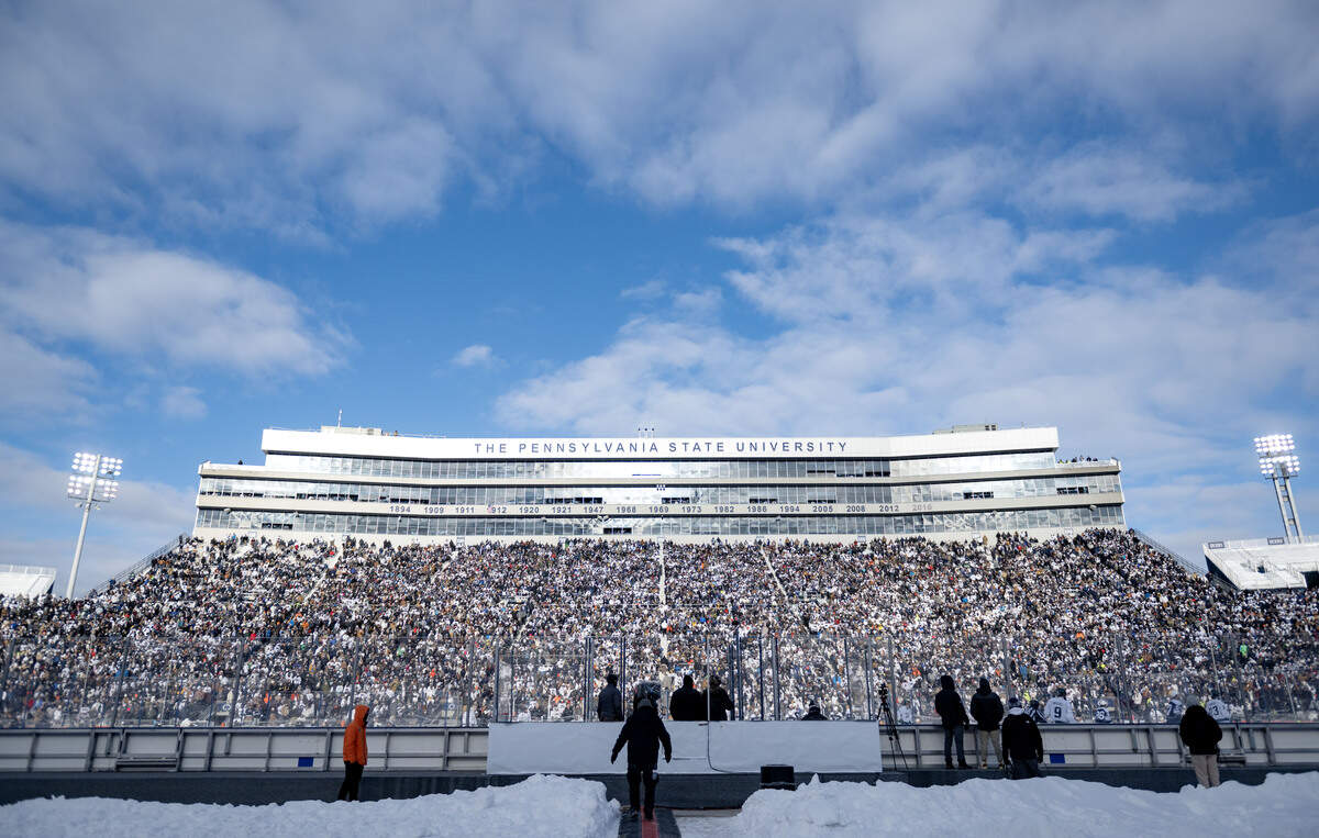More than 74,000 fans attended the Penn State men’s hockey game against Michigan State at Beaver Stadium on Saturday, Jan. 31, 2026.