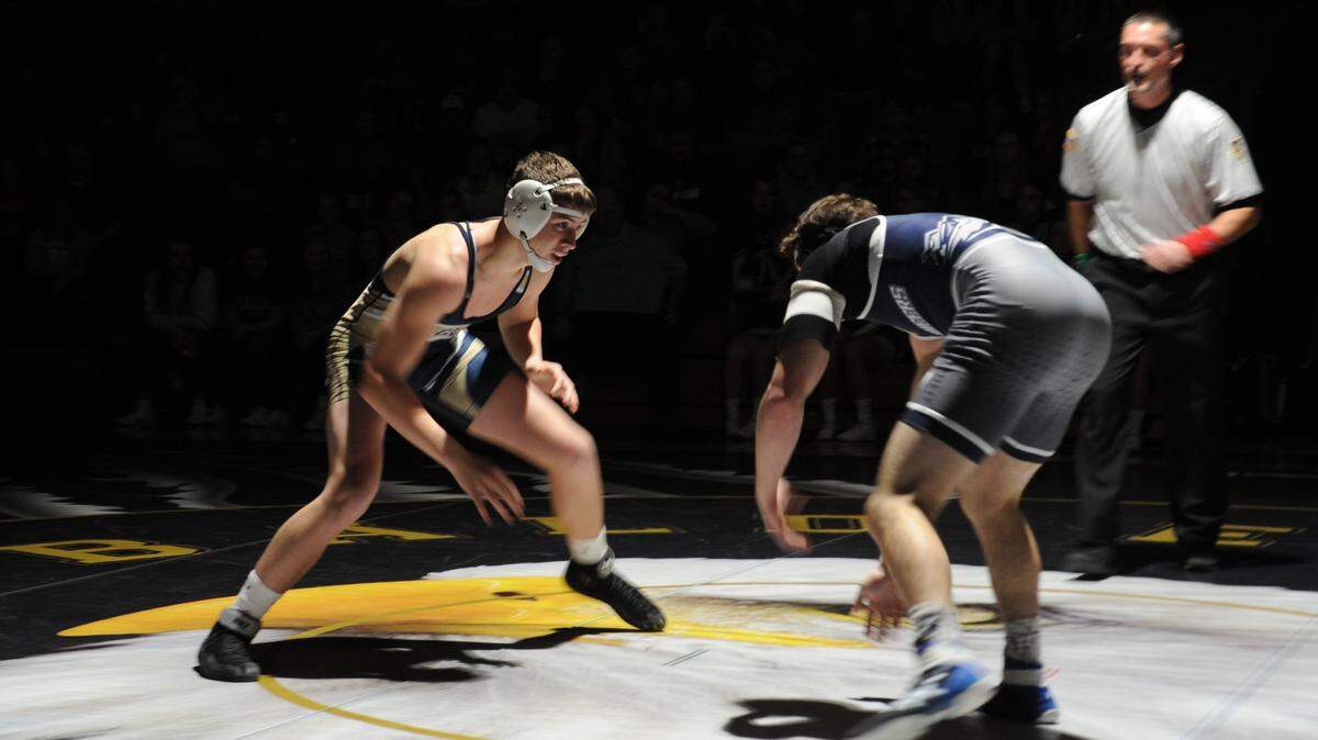 Bald Eagle Area’s Noah Foltz, left, made his debut on the wins, fastest falls and major decisions list this week. The Eagles’ junior leads his team with 12 wins, which is tied for second in the county.