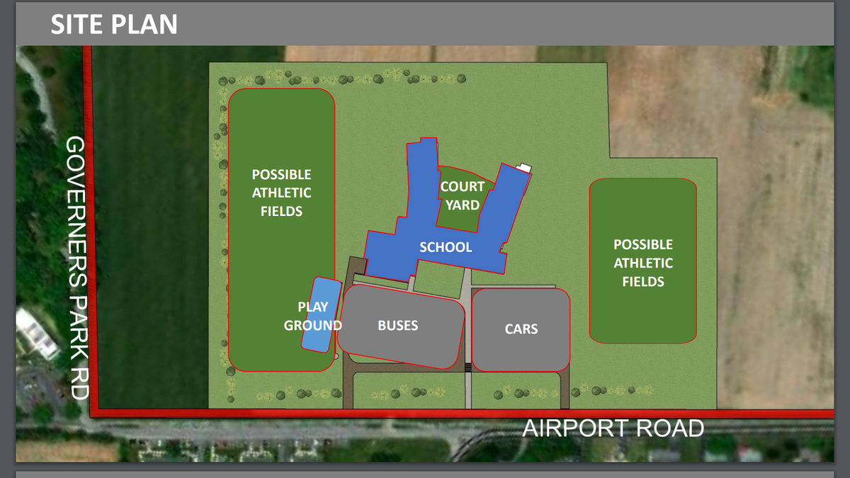 A site plan drafted by KCBA Architects for the new Bellefonte Elementary School building, presented to the board at a Jan. 24, 2023 meeting.