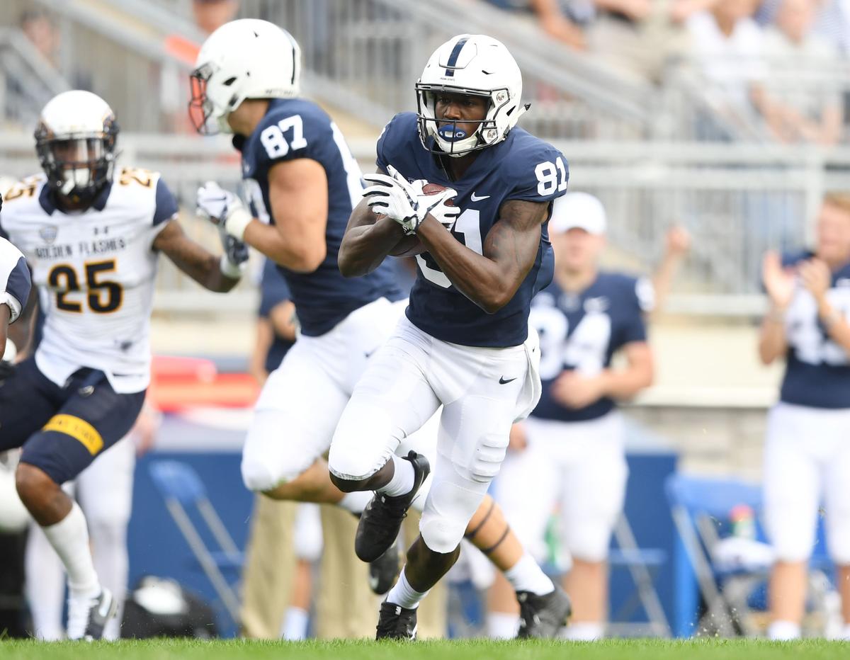 Penn State wide receiver Cam Sullivan-Brown scores a touchdown during a game against Kent State Saturday, Sept. 15, 2018 at Beaver Stadium.