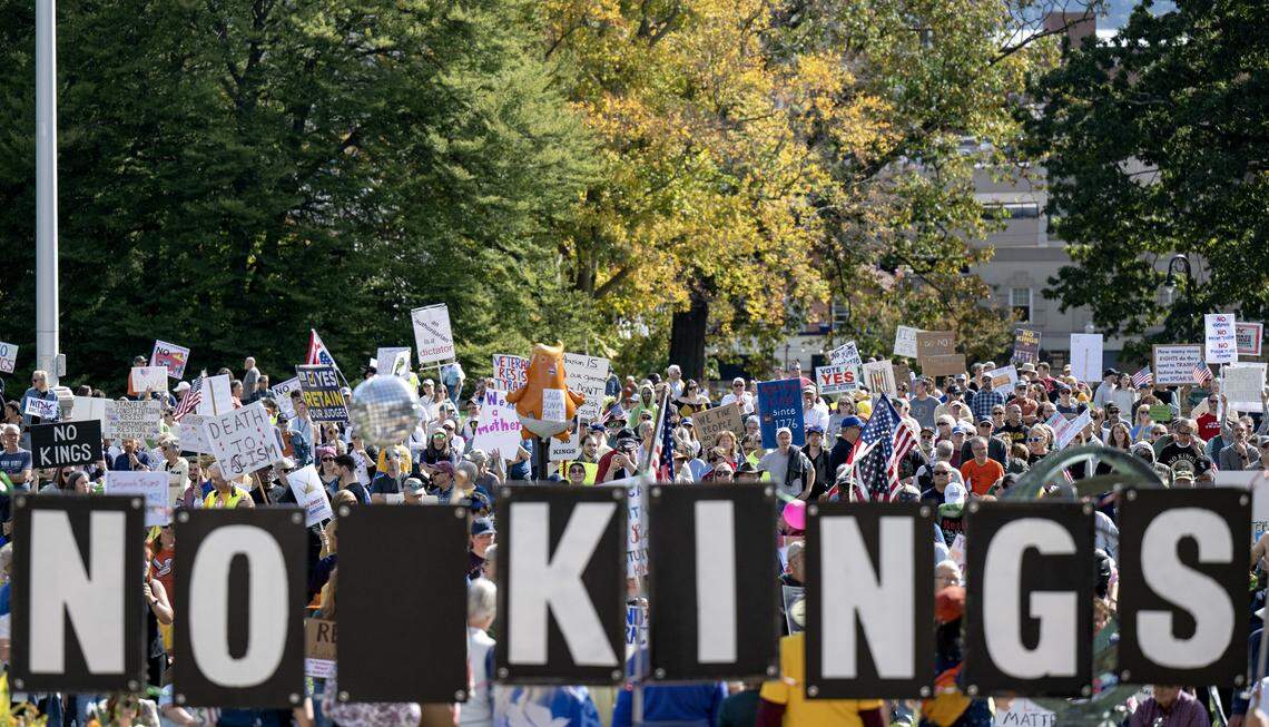 More than 1,500 people gathered on Old Main lawn for the No Kings anti-Trump rally on Saturday, Oct. 18, 2025. 