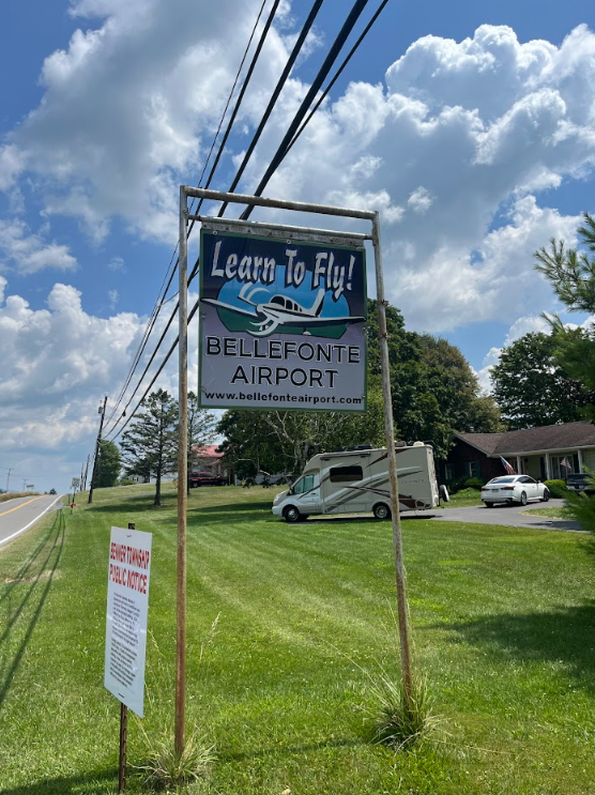 The sign for the Bellefonte Airport, located at 225 Snowbird Lane in Benner Township.