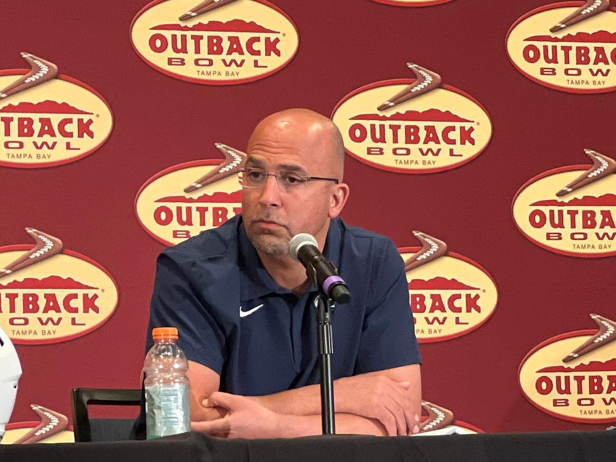 Penn State football coach James Franklin answers questions from the media on Wednesday, Dec. 29, 2021, ahead of the Outback Bowl in Tampa, Florida.