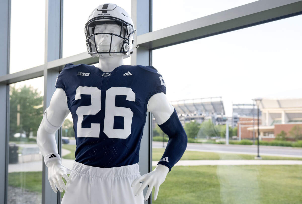 A mannequin featuring the new Penn State adidas uniforms at Pegula Ice Arena, where pop-up shops will be held.