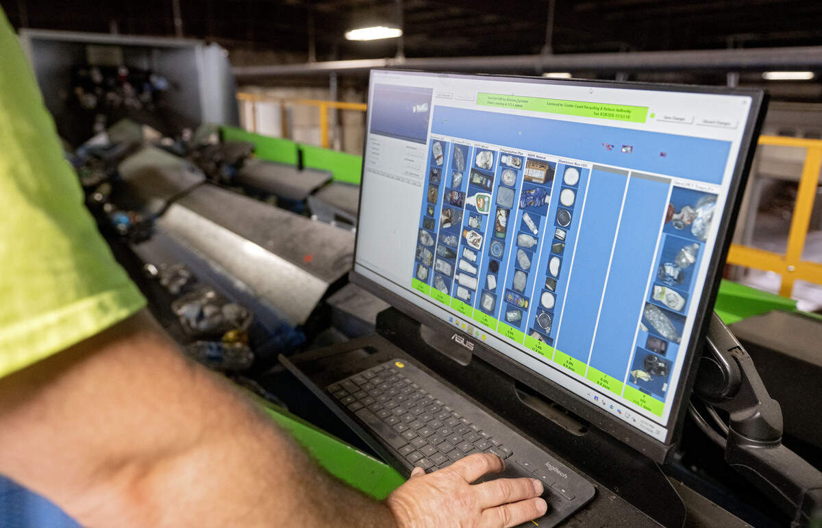Alan Redmond shows the computer that is part of the new artificial intelligence sorting system called Alchemy at the Centre County Recycling and Refuse Authority on Tuesday, July 7, 2026. A camera identifies each recyclable and sorts it.