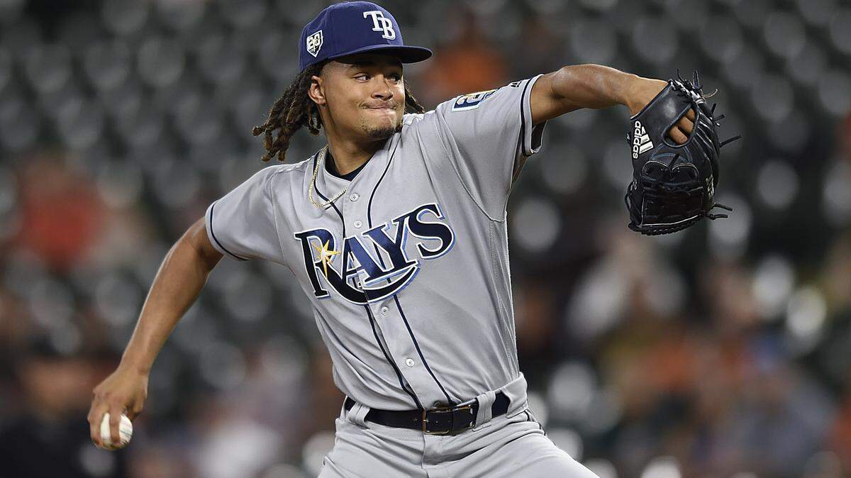 Tampa Bay Rays pitcher Chris Archer throws against the Baltimore Orioles in the first inning of a baseball game, Friday, July 27, 2018, in Baltimore. (AP Photo/Gail Burton)