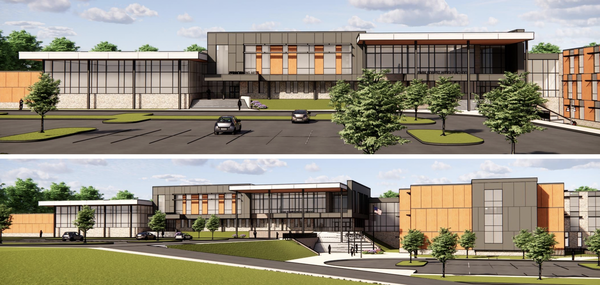 These renderings show the main entrance proposed for the new Park Forest Middle School.