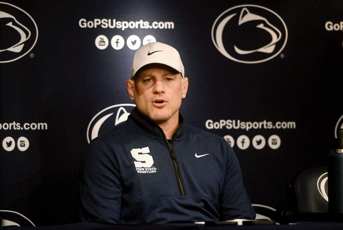 Penn State wrestling coach Cael Sanderson answers questions about the upcoming season during media day on Monday, Nov. 11, 2024.