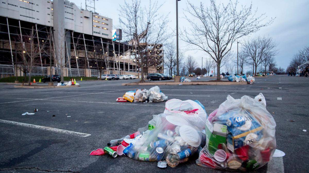 Trash in the tailgating lots after the Penn State Blue-White Game on Saturday, April 21, 2018.  