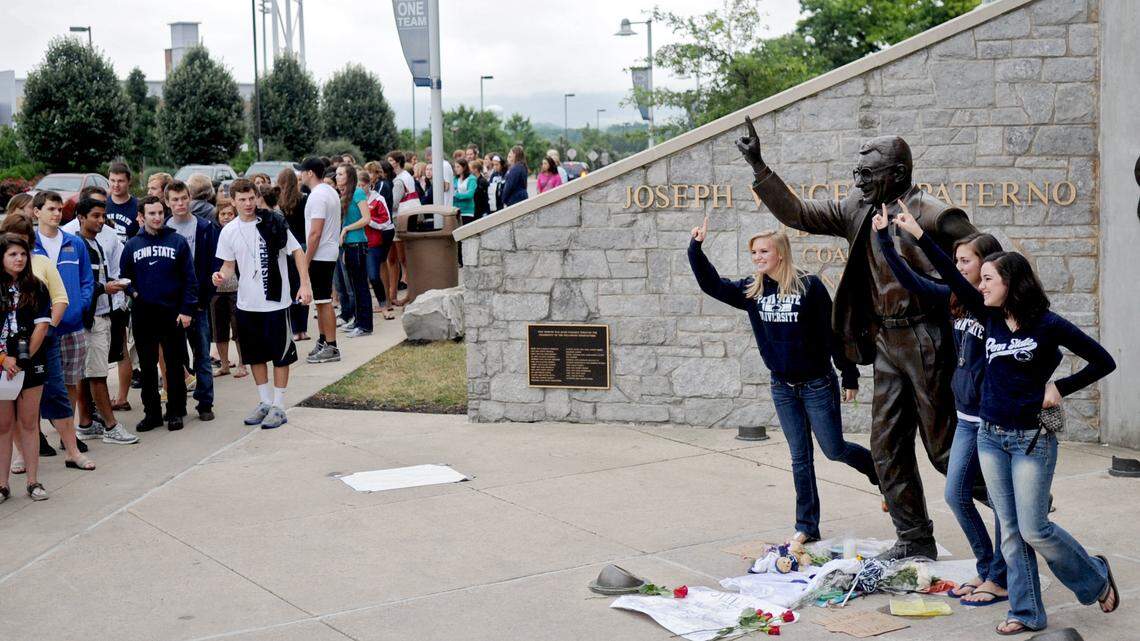 Crowds gather again at Joe Paterno statue