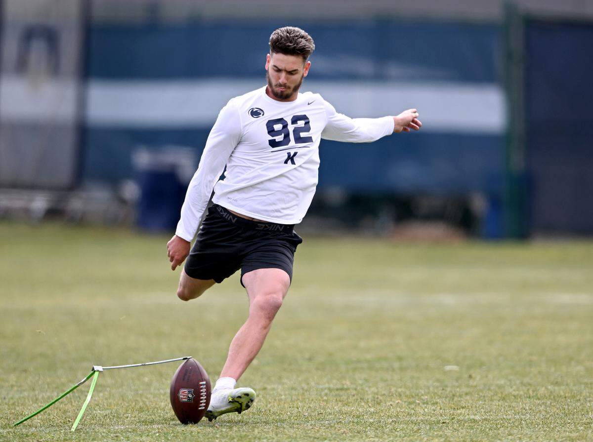 Jake Pinegar kicks for scouts during Penn State football’s Pro Day on Friday, March 24, 2023.