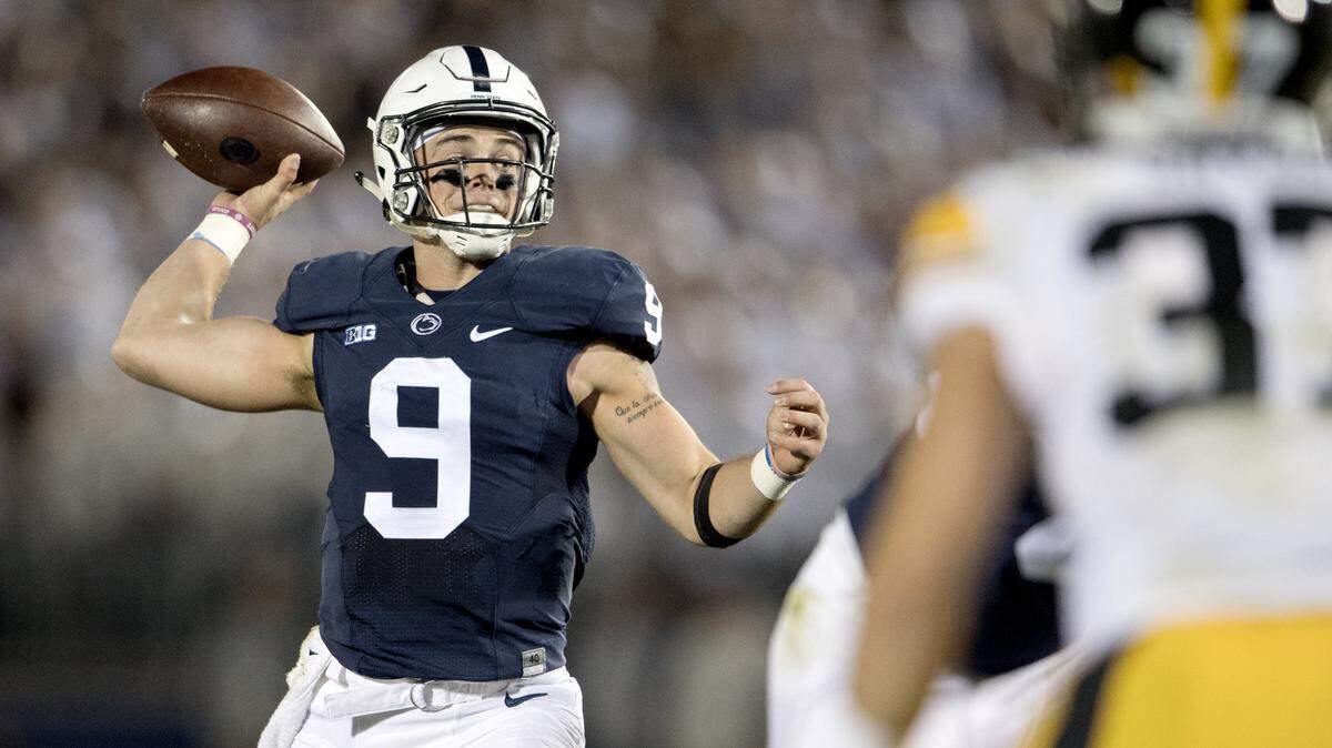 Penn State quarterback Trace McSorley makes a pass during the Saturday, November 5, 2016 game against Iowa at Beaver Stadium.  Penn State won, 41-14.  
