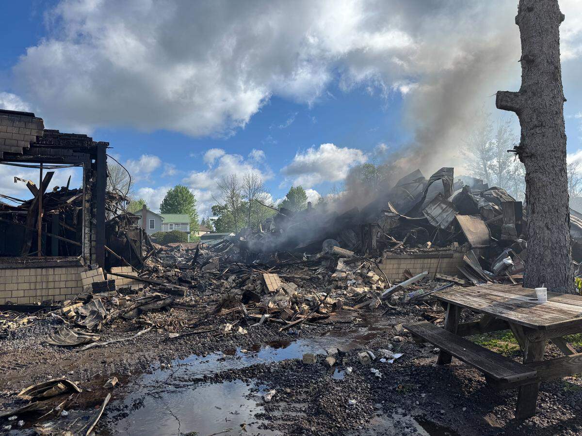 An overnight fire destroyed G.P. Cabinets in Howard.