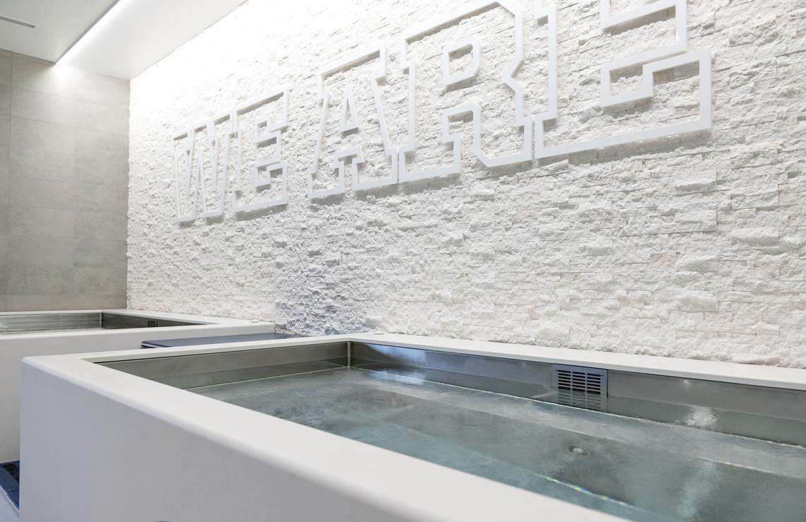 Hydrotherapy in the training room at Jeffrey Field Soccer Complex for the Penn State athletes. 