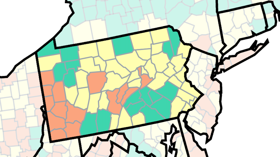 Number of PA counties at high COVID community levels up to 14. Where the CDC says to mask