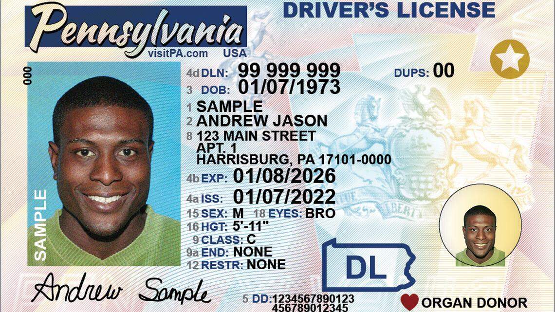 This PennDOT sample shows a Pennsylvania REAL ID-compliant non-commercial driver’s license.