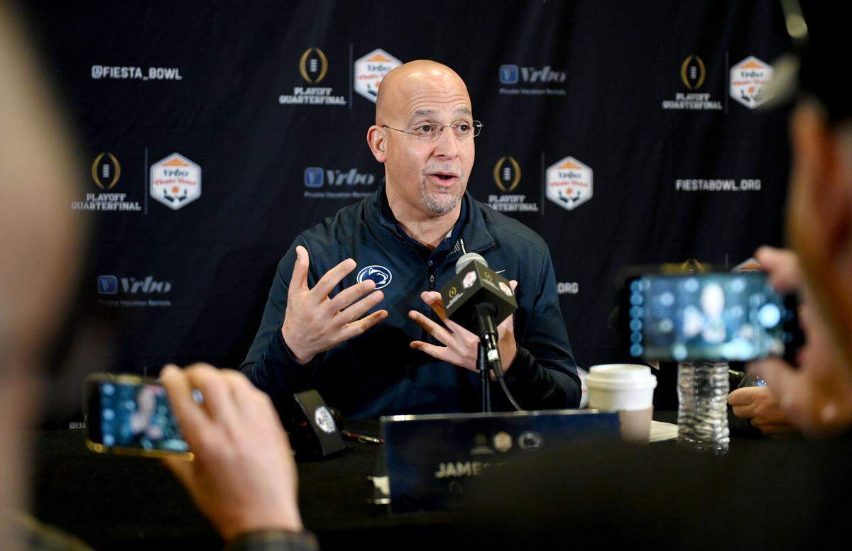 Penn State football coach James Franklin talks about the college football during a media day for the Fiesta Bowl on Sunday, Dec. 29, 2024.