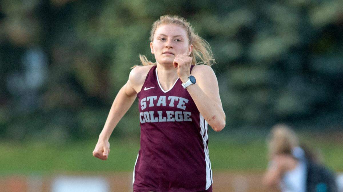 State College’s Casie Eifrig competes in the 200 meter run at the District 6 3A track and field championships at Mansion Park on Thursday, May 20, 2021.