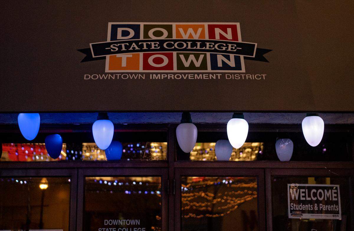 Christmas lights are synced to music outside of the Downtown State College Improvement District office on Fraser Street.